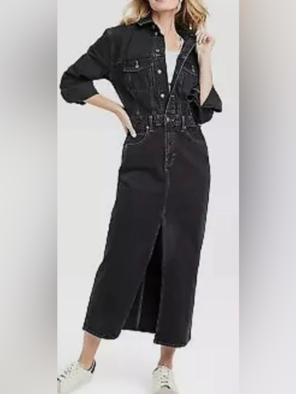 Universal Thread Black Long Denim Jacket Dress with front slit. “New”